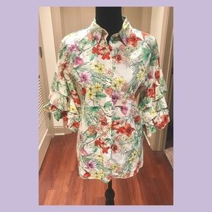 Zara Floral Tiered Sleeve Blouse